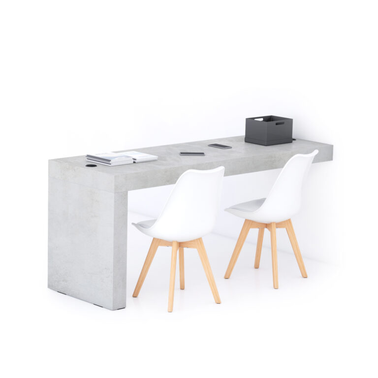 Mobili Fiver Escritorio Evolution 180x60, Cemento Gris con una pata y cargador inalámbrico