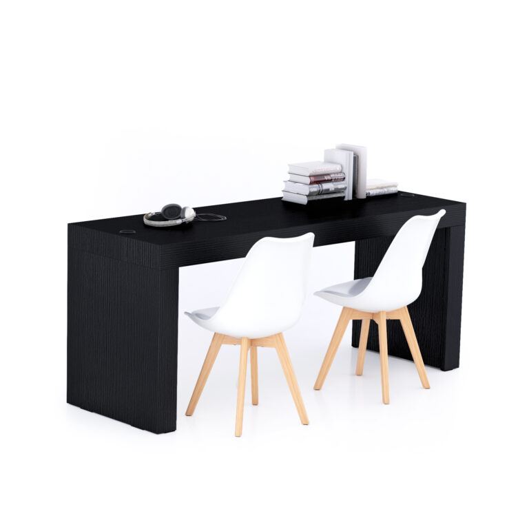 Mobili Fiver Escritorio Evolution 180x60, Madera Negra con dos patas y cargador inalámbrico