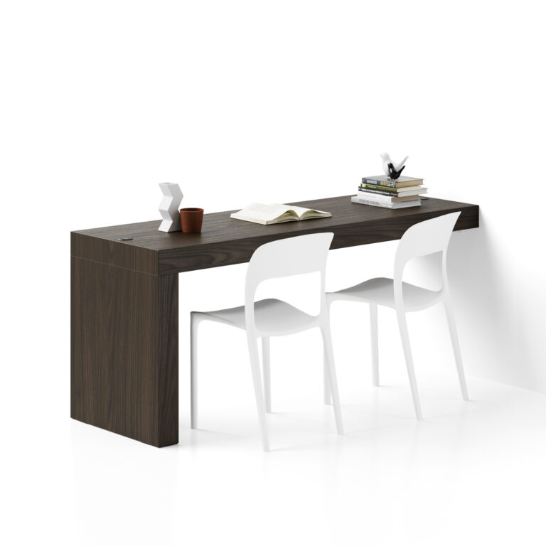 Mobili Fiver Escritorio Evolution 180x60, nogal americano con una pata y cargador inalámbrico