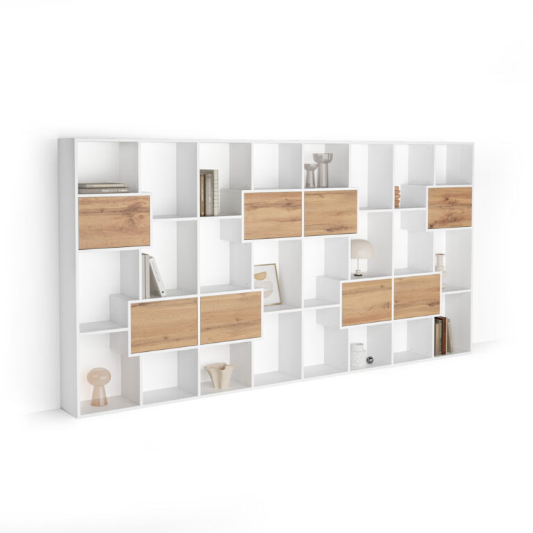 Mobili Fiver Estantería L Iacopo Fresno Blanco con puertas Madera rústica (160,8 x 314,6 cm)