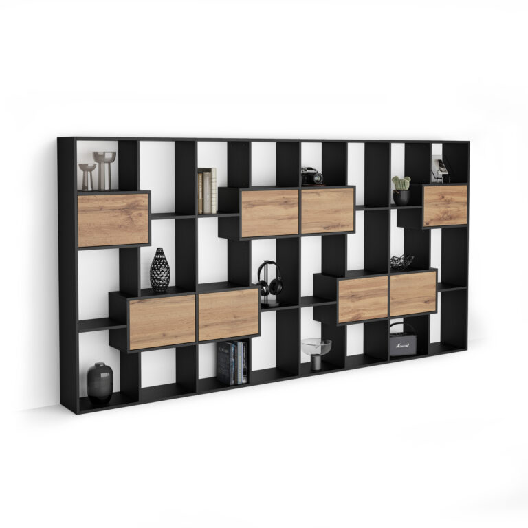 Mobili Fiver Estantería L Iacopo Madera negra con puertas Madera rústica (160,8 x 314,6 cm)