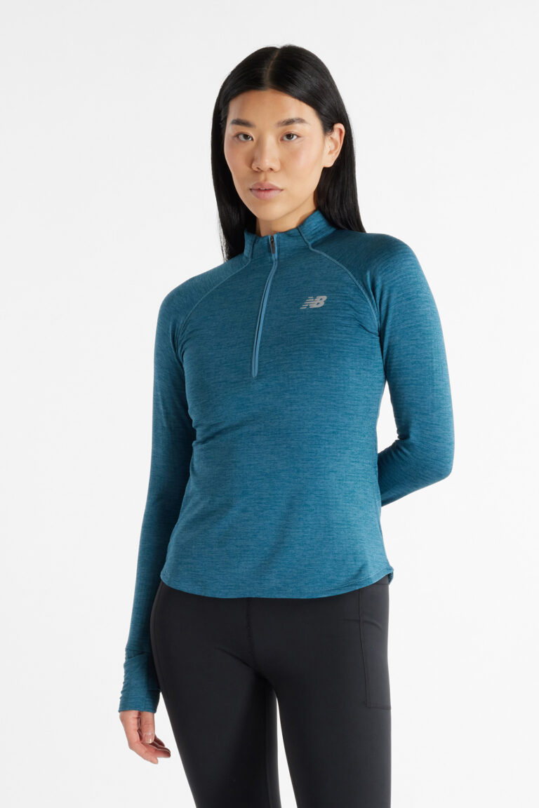 New Balance Athletics Heat Grid 1/2 Zip Top In Blue | Tops Deportivos Outlet | Mujer | Azul