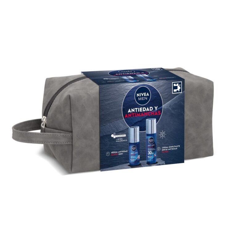 NIVEA MEN POWER rutina diaria – Neceser regalo con Sérum Facial Antiedad y Crema hidratante FP30 - Solución antimanchas y antiedad