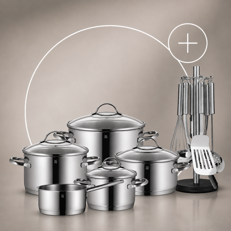 Pack Batería de cocina Provence Plus de 5 piezas y Juego de utensilios Profi Plus de 6 piezas con soporte