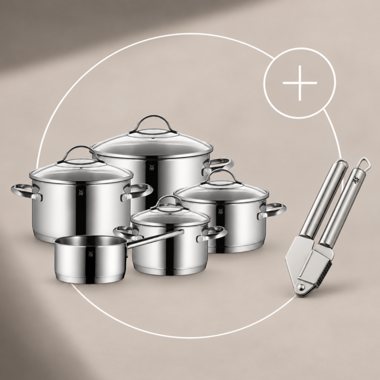 Pack Batería de cocina Provence Plus de 5 piezas y Prensador de ajos Profi Plus WMF