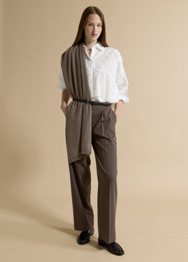 Piombo Contemporary, Pantalón De Vestir Marrón En Viscosa Elástica Regular Fit, Mujer, Marrón