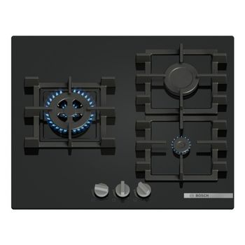 Placa De Gas Bosch Pnc6b6k40 60 Cm 3 Quemadores Cristal Negro