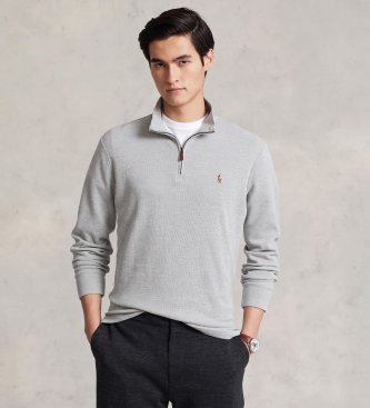 polo ralph lauren para hombre. 710671929009 jersey cremallera state gris , casual, algodon, manga larga