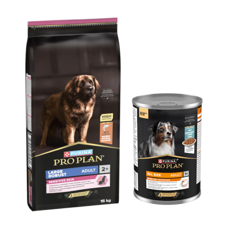 PURINA PRO PLAN 16 kg + All Size Everyday Nutrition 12 x 400 g ¡gratis! - Large Robust Adult Sensitive Skin Salmón + Pescado en gelatina