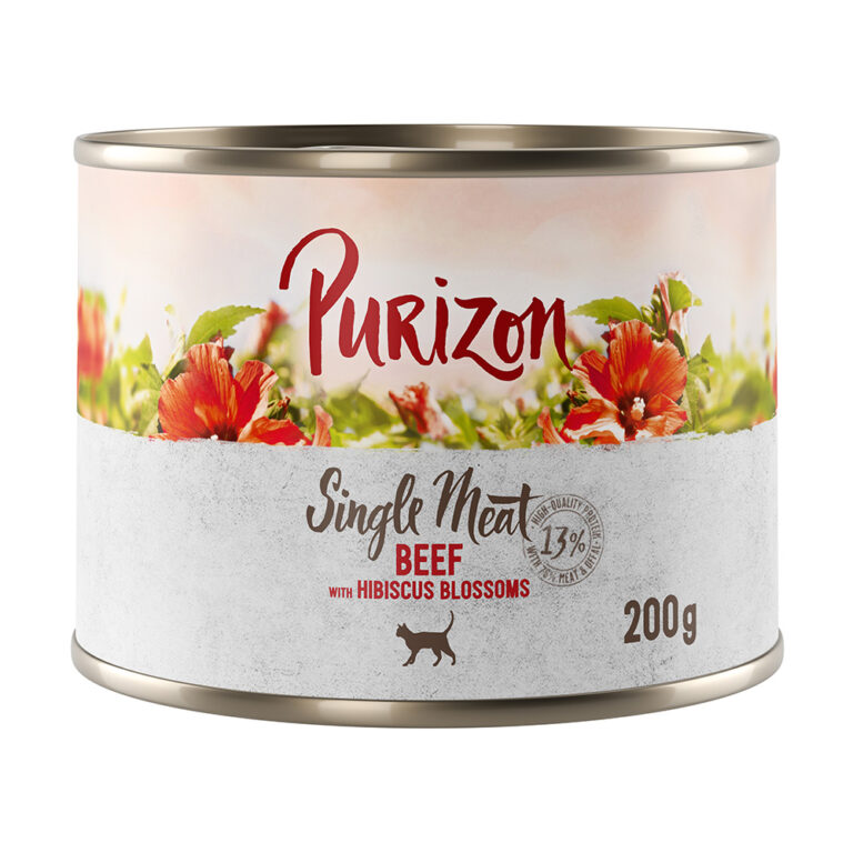 Purizon Single Meat comida húmeda para gatos 24 x 200 g - Pack Ahorro - Vacuno con flores de hibisco