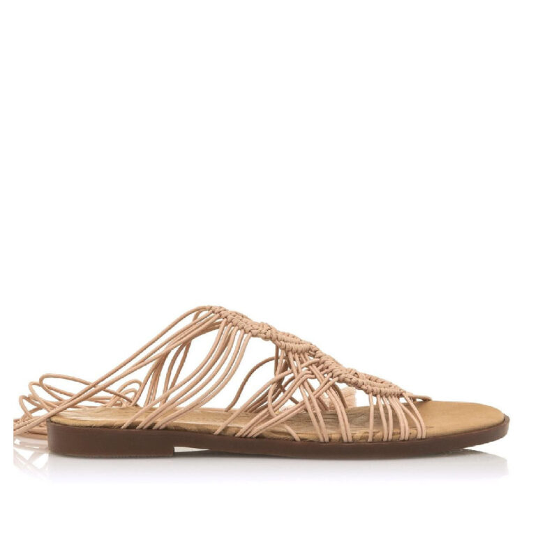 Sandalias planas Mustang beige de crochet atadas al tobillo maria