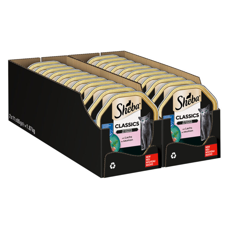 Sheba Receta única 44 x 85 g en tarrinas comida húmeda para gatos - Classics - paté con salmón