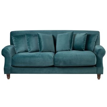 Sofá 2 Plazas Vintage Con Cojines Tapizado En Terciopelo Azul Verdoso Eike