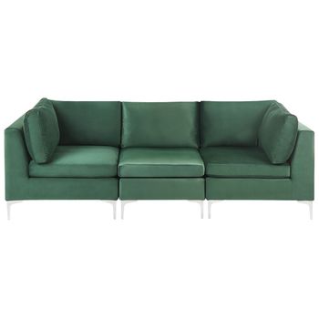 Sofá 3 Plazas De Terciopelo Verde Asiento Patas Metal Glamour Evja