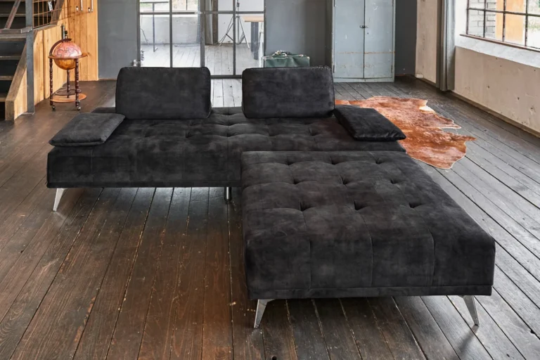 Sofá KAWOLA WIOLO, sofá diván tipo daybed con Puf, terciopelo antracita