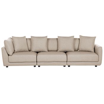Sofá Tapizado Clásico 3 Plazas Cojines Adicionales Tela Beige
