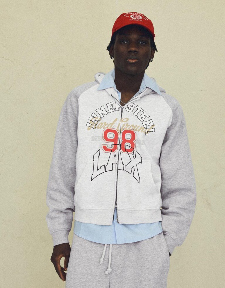 Sudadera Capucha Ranglan Print Gri