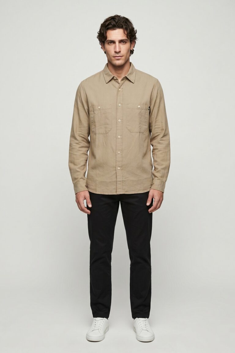Timberland Cotton/linen Pocket Ls Shirt Lemon Pepper | Camisas Casuales Outlet | Hombre | Blanco