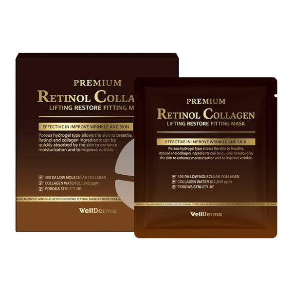 Wellderma Premium Retinol Collagen Lifting Restore Fitting Mask - 4pieza