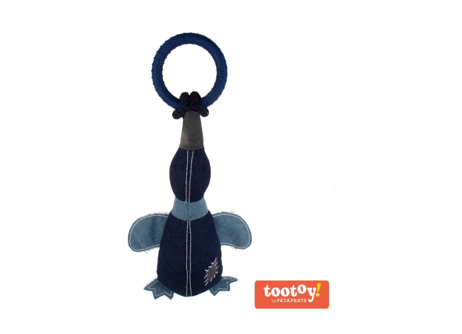 Tootoy! Tootoy! Comfort Denim Duck peluche con sonido y cuerda para perro