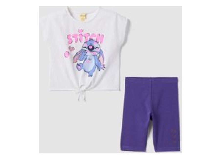 Disney Conjunto Infantil Multicolor De Algodón Elástico Con Estampado De Stitch, Niña, Blanco/morado, Talla: 4-5