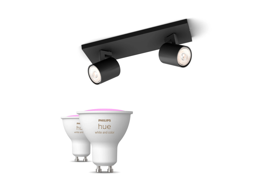 Philips Hue Philips Pack: X2 Focos Philips Runner (negro) + 2 Bombillas Hue Gu10 Rgb