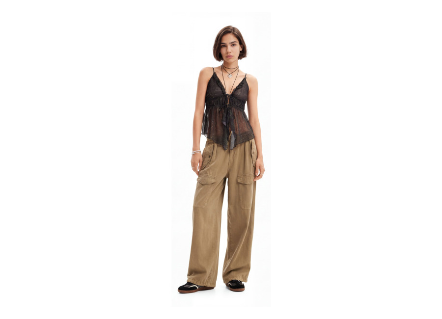 Desigual Pantalón cargo Wide leg, Lyocell, Verde