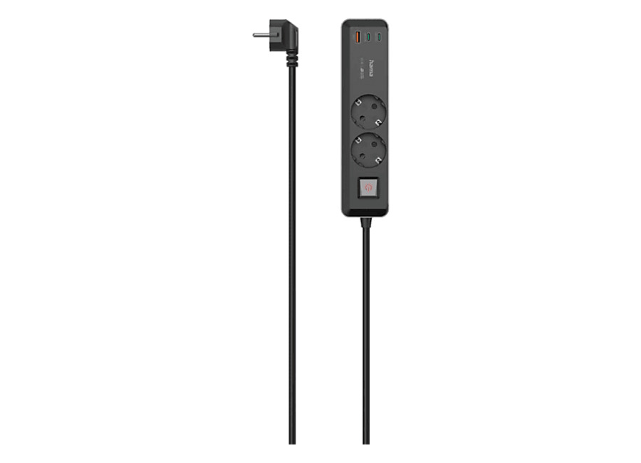 Hama Regleta – Hama 00223062, 2 tomas, Para exteriores, Montaje pared, Conexión USB, 3680 W, Negro
