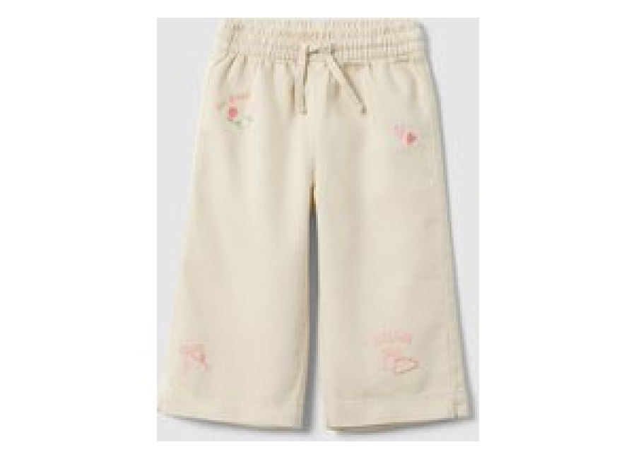 Fagottino Pantalón Beige Wide Leg De Algodón Puro Para Bebé Niña Con Detalles Bordados, Niña, Beige, Talla: 30-36