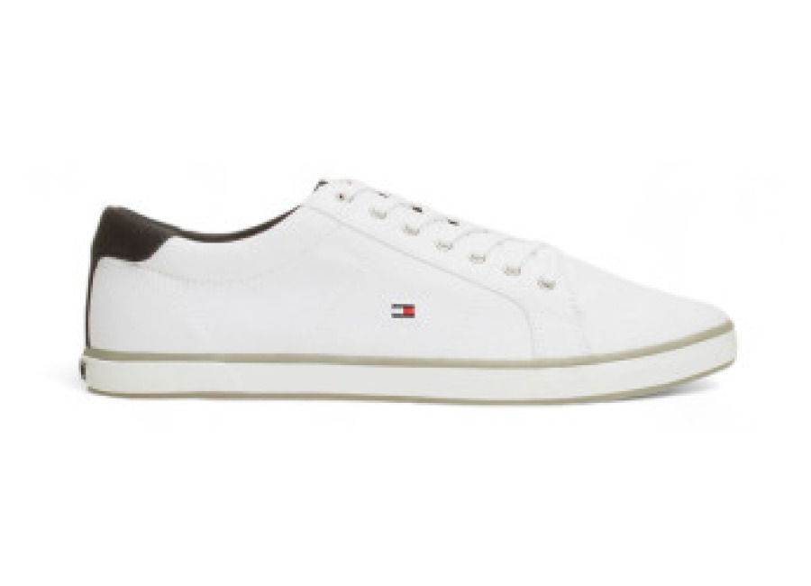 Tommy Hilfiger para hombre. FM0FM00596 Zapatillas de lona con cordones blanco (45), Tela, Plano, 1 a 3cm, Casua