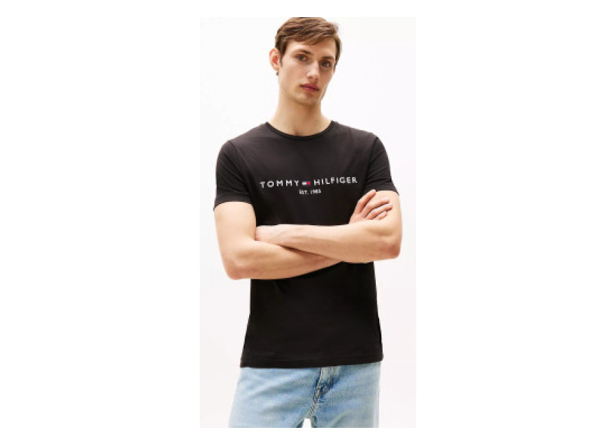 Tommy Hilfiger para hombre. MW0MW11465 Camiseta con logo negro (S), Casual, Elastano, Manga corta, Algodón Orgánico