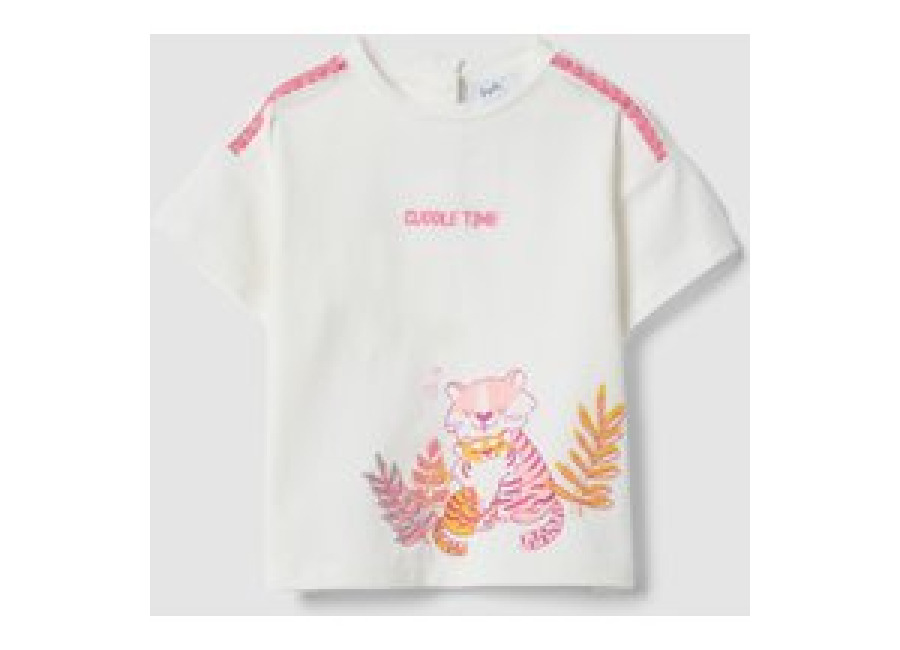 Fagottino Camiseta Blanca De Algodón Elástico Con Estampado Para Bebé Niña, Corte Regular, Niña, Blanco, Talla: 9-12