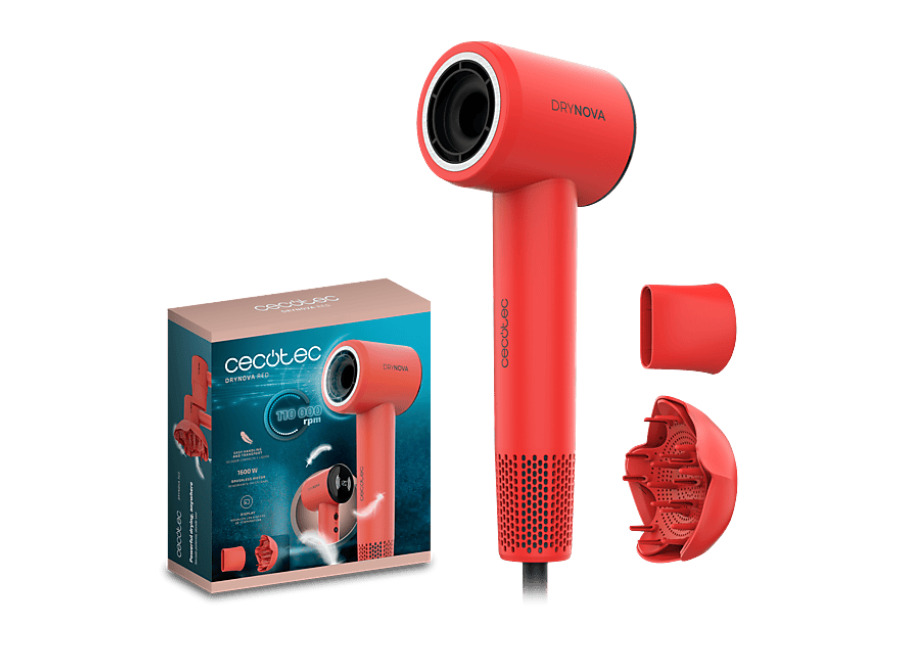 Cecotec Secador – Cecotec DryNova Red, 1600 W, 4 Niveles de Temperatura, Regulación continua, Difusor incluido, Rojo