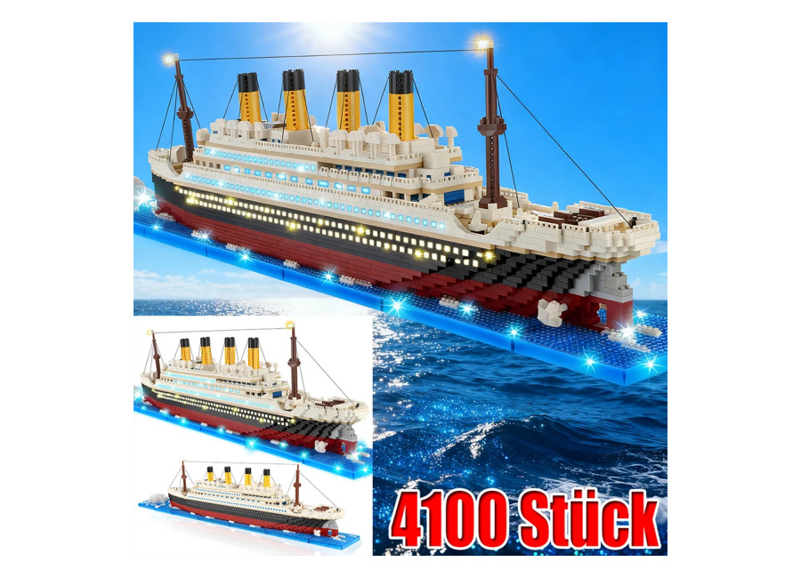 4100 piezas de bloques de construcción del crucero RMS Titanic con luces LED integradas, modelo de…