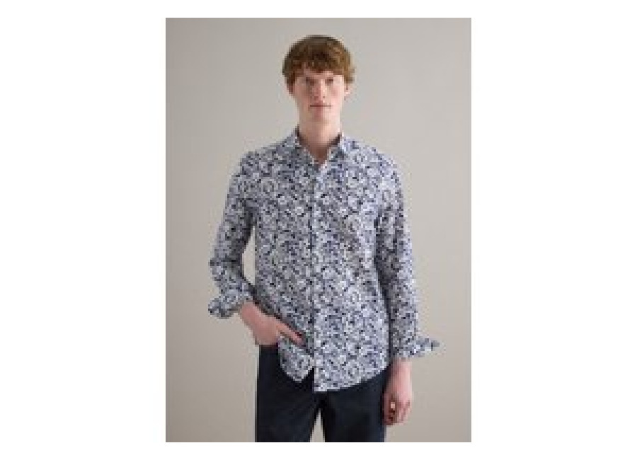 Piombo Camisa Multicolor De Algodón Puro Con Ajuste Regular Y Diseño Floral, Hombre, Blanco/azul, Talla: