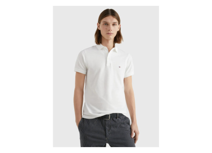 Tommy Hilfiger para hombre. MW0MW17771 Polo 1985 Slim blanco (L), Casual, Manga corta, Algodón Orgánico, Sostenible
