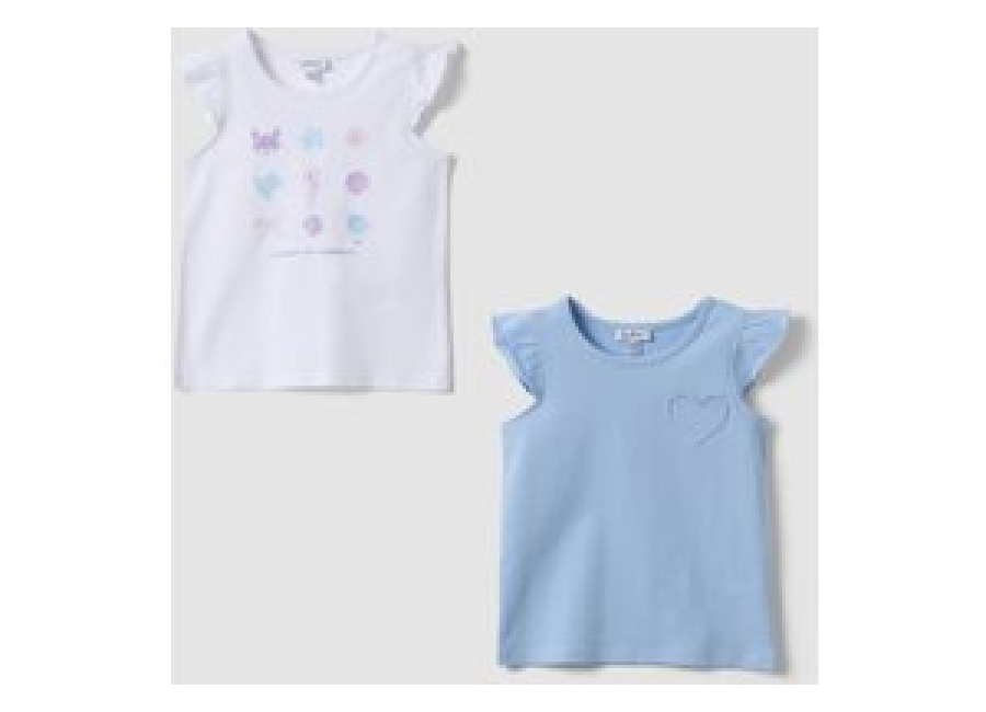 Fagottino Pack De 2 Camisetas De Tirantes Azul Cielo De Algodón Puro Con Volantes, Niña, Blanco/azul claro, Talla: 12-18