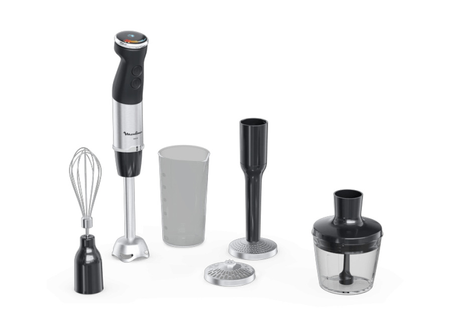 Moulinex Quickchef+, Batidora de mano, cuchillas con tecnología Powelix , 20 velocidades, 4 en 1, Negra