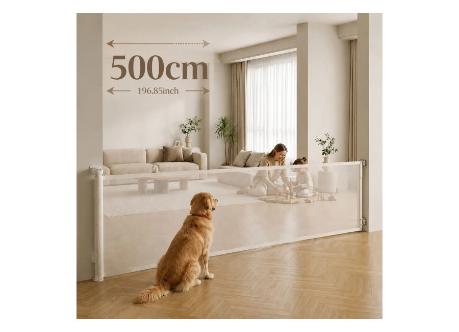Barrera de Seguridad Retráctil 500cm/197inch, Barrera Extensible Sin Taladro o con Tornillos, Malla Extra Ancha Enrollable…