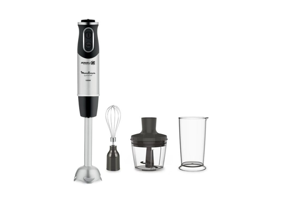 Moulinex Quickchef, Batidora de Mano, 1000W, 3 en 1, Picadora 500 ml, Vaso medidor 800 ml, Inox