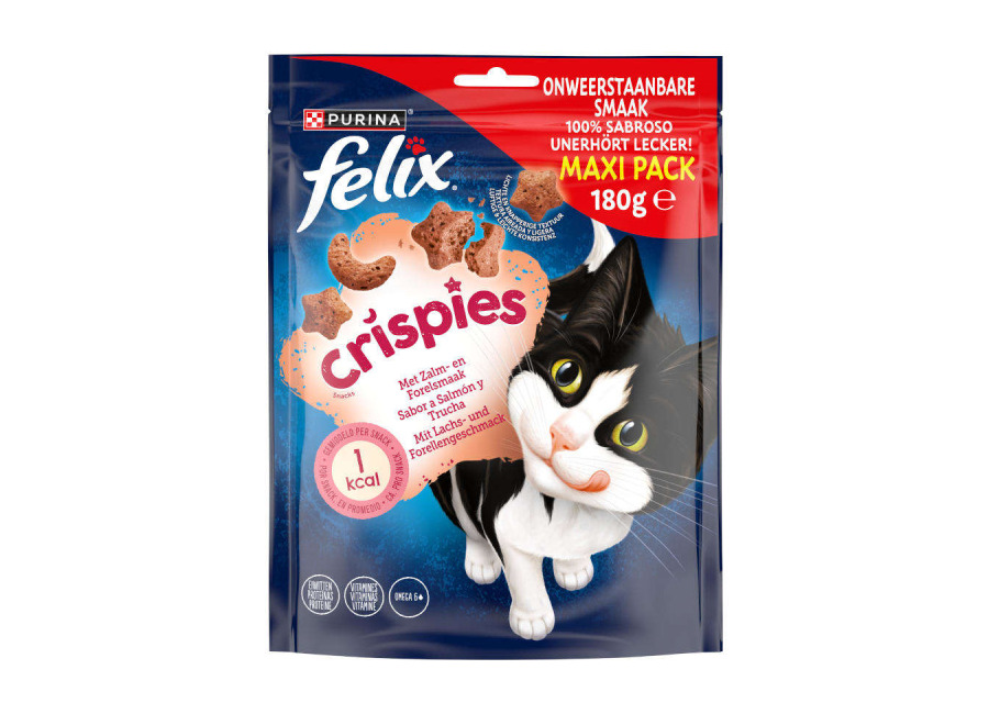 Felix 6 bolsitas x 180 g Felix Crispies Bocaditos de Salmón y Trucha Maxi para gatos ¡Pack ahorro!