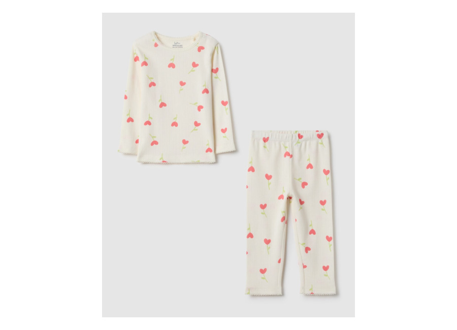 Fagottino Pijama Multicolor De Ajuste Regular En Puro Algodón Con Corazones Para Bebés, Niña, Pink/White, Talla: 9-12