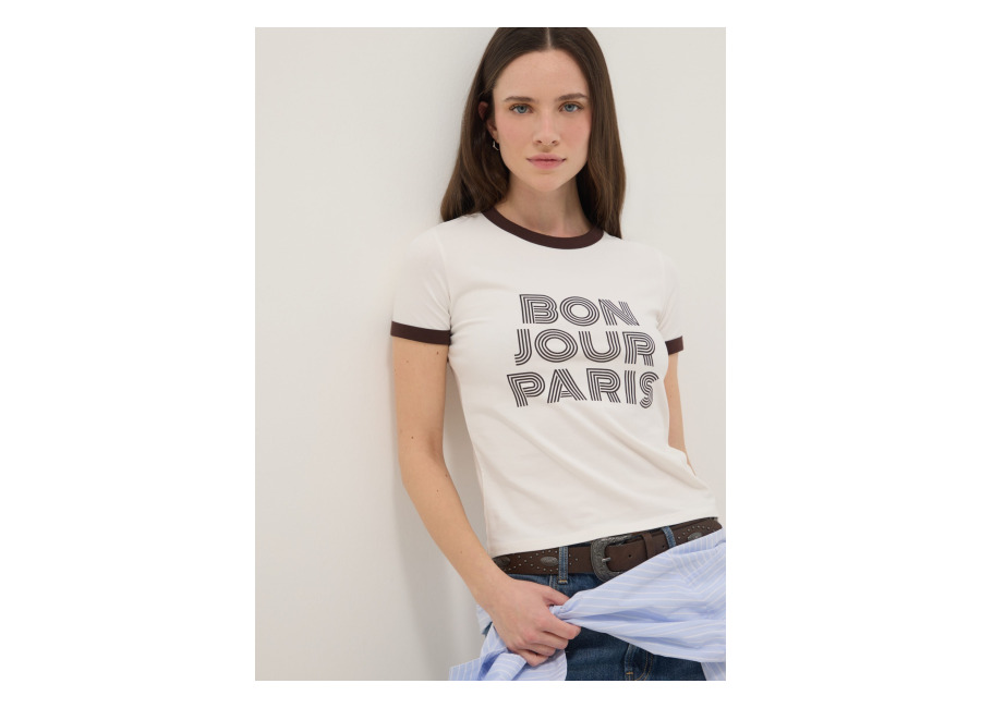 B.ANGEL Camiseta Blanca De Algodón Elástico Ajuste Regular Con Estampado, Mujer, Blanco suave, Talla: 34