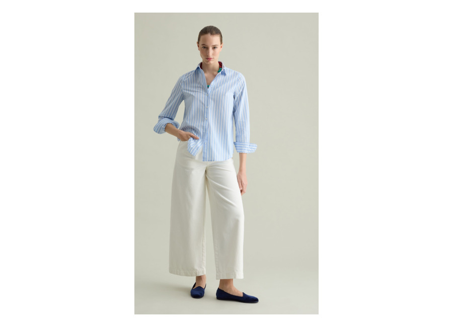 Piombo Camisa De Popelina, Mujer, Blanco/azul, Talla: 34