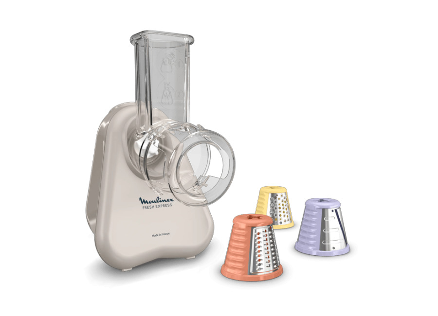 Moulinex Fresh Express, Trituradora de verduras eléctrica, Sistema de extracción directa, Tritura-rebana-ralla, Gris claro