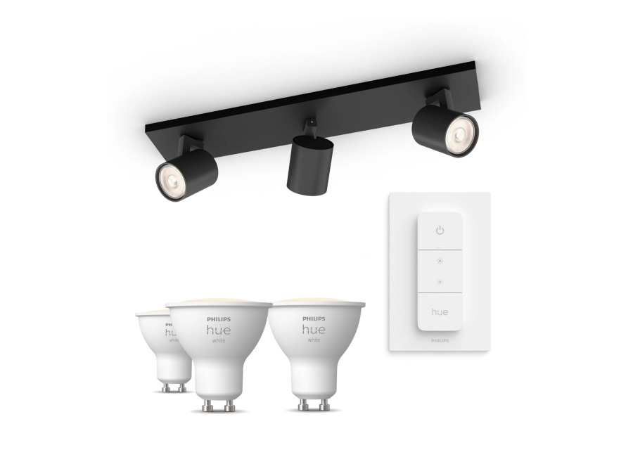 Philips Hue Philips Pack: X3 Focos Philips Runner (negro) + 3 Bombillas Hue Gu10 Luz Blanca Cálida + Mando