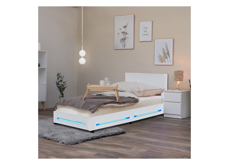 Home Deluxe Cama LED ASTEROID – 90 x 200 cm Blanco