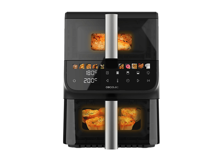 Cecotec Freidora de aire – Cecotec Cecofry DuoLevel 10000 DuoSize Window, 2000W, 10L, 2 cubetas 3.5L y 6.5L, 10 menús, Función Sync, Panel táctil, Neg