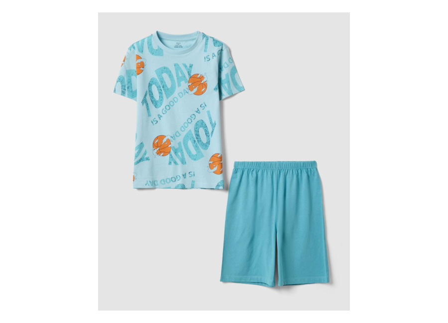 Ovs KIDS, Pijama Corto De Niño En Algodón Puro Azul Claro Con Estampados, Niño, Azul Claro, Talla: 10-11