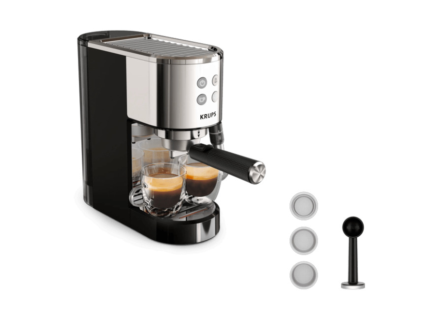 Moulinex Virtuoso +, Cafetera Espresso, 15 bares de presión, Espumador de leche, Panel frontal intuitivo, Inox